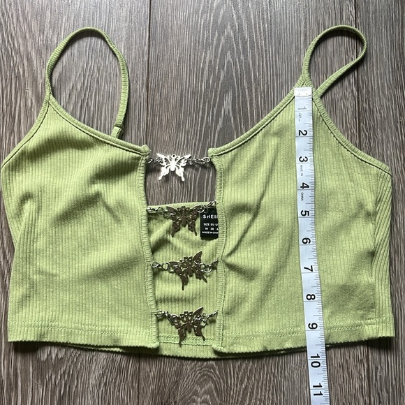 Shein Green Butterfly Crop Top medium - Picture 4 of 5